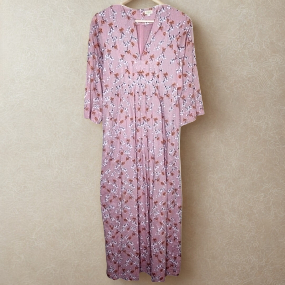 LAYLA BROOKLYN Talitha Pink Floral V-Neck Pleated Maxi Dress • Small